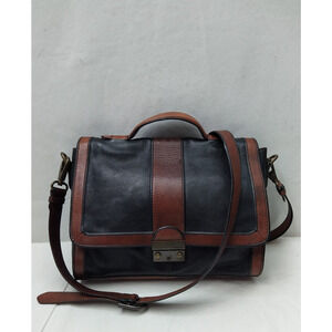 Fossil Black Leather Pushlock Flap Closure Messenger Crossbody Bag